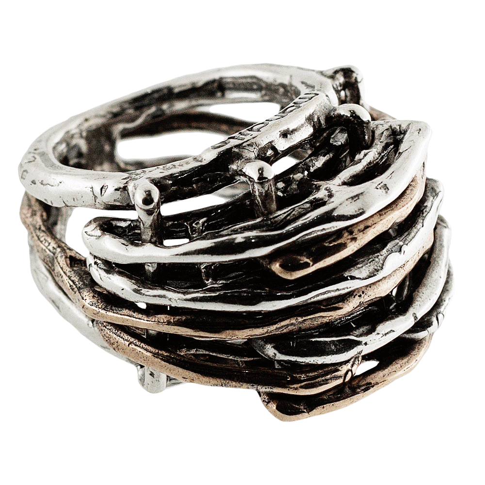 MANDILE - Anello in argento 925 e bronzo con elementi semovibili