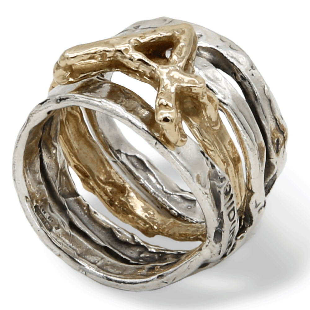 MANDILE - Anello unisex in argento 925 e bronzo con elemento semovibile.