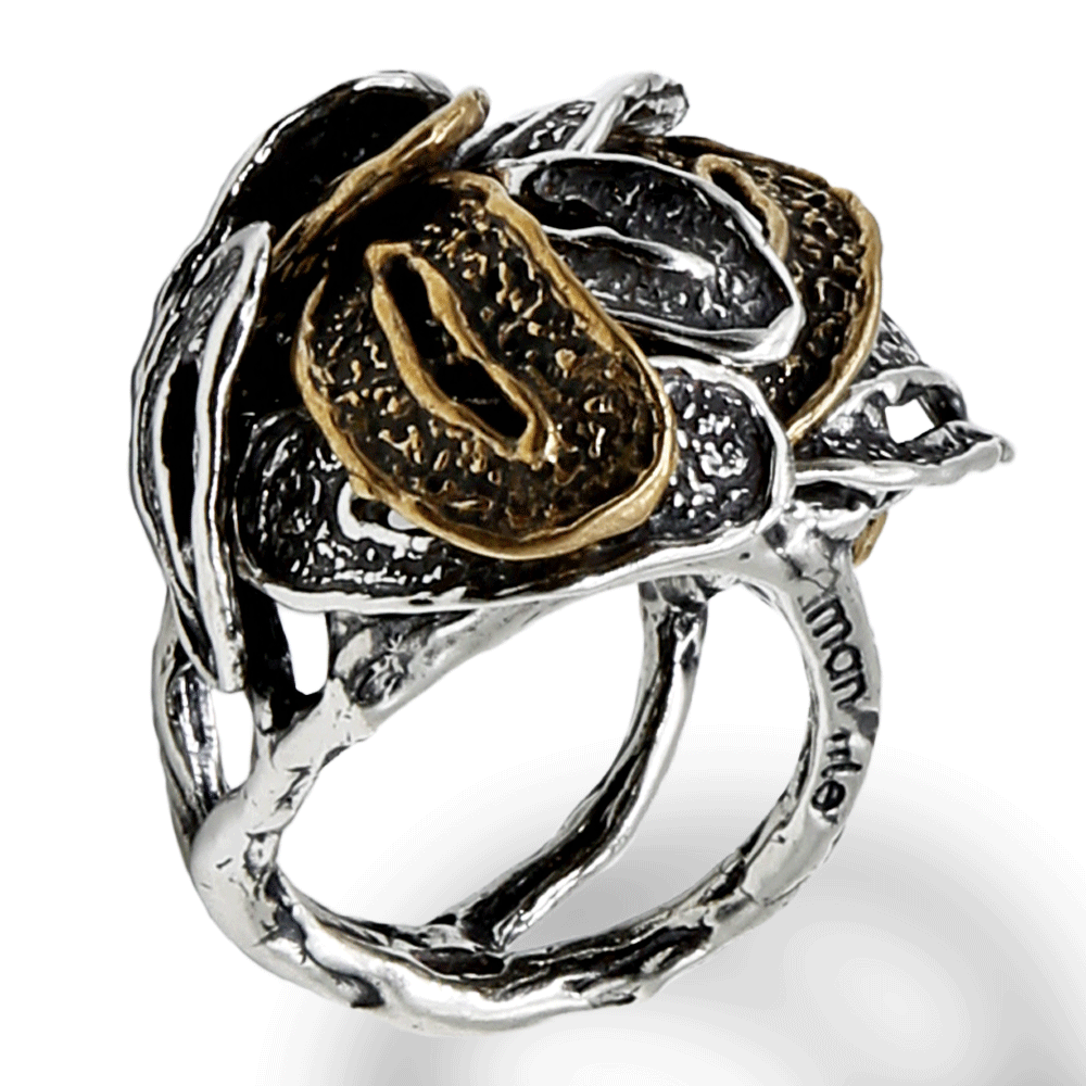 MANDILE - Anello in argento 925 e bronzo con elementi semovibili